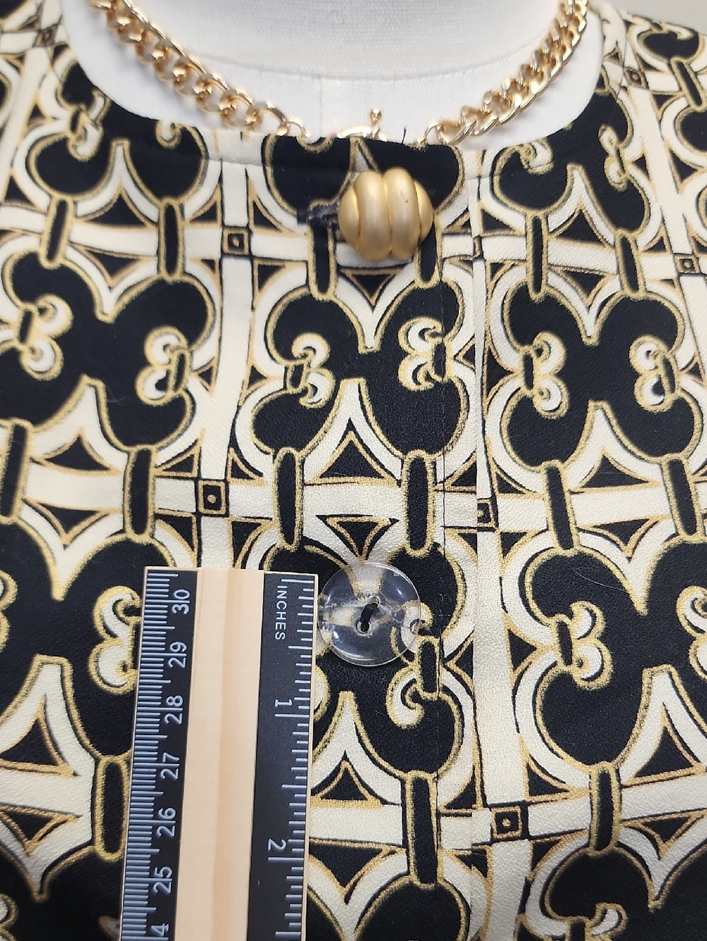 Doncaster Black Cream Geometric Cropped Blazer Jacket Vibtage Size 14 - Picture 8 of 11